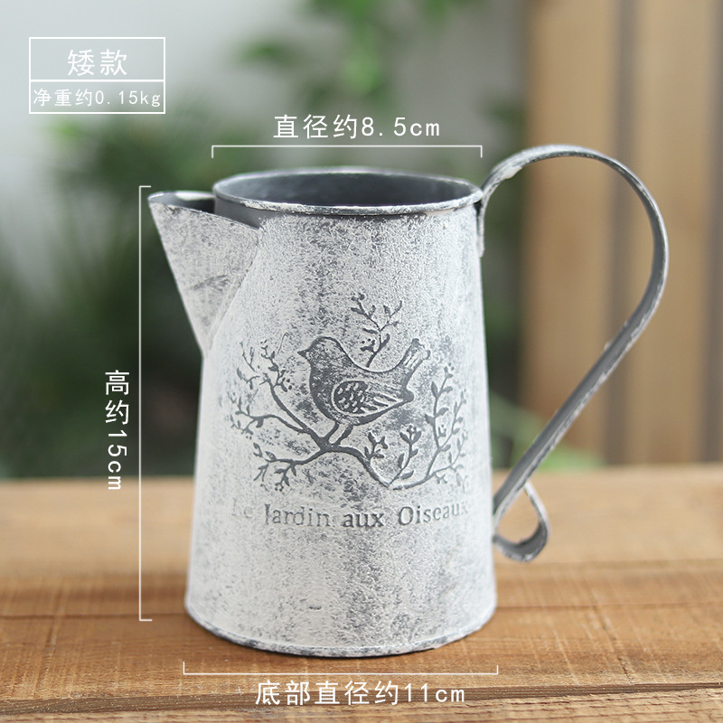 Flores cubo barril de Metal jarrones Estilo Vintage adornos de jardinería para el hogar Retro Metal artesanía arreglo de flores: short