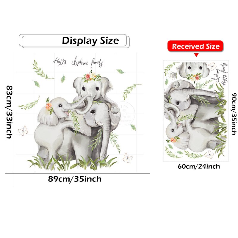 Cartoon Safari Jugle 3 Elephants Family Wall Stickers for Baby Nursery Kids Room Wall Decals PVC Bedroom Home Decor PVC Stickers