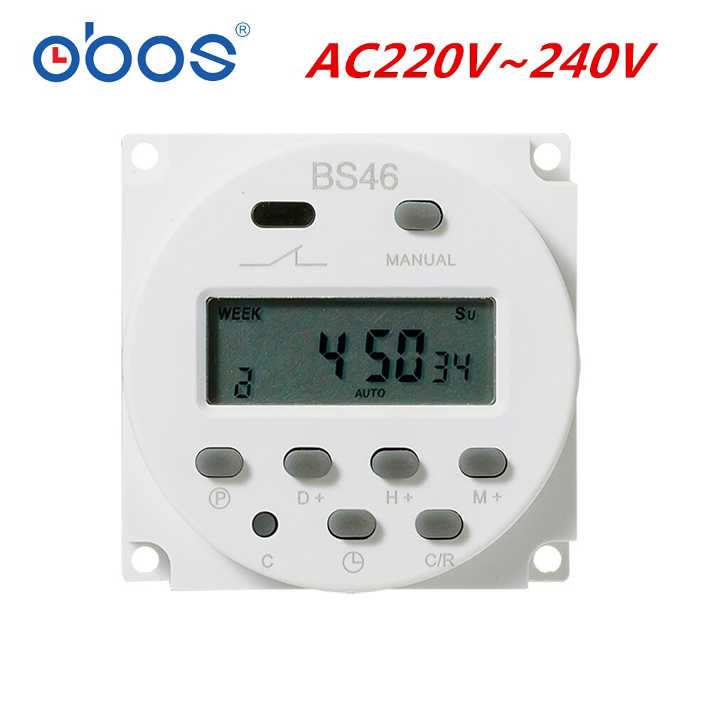 OBOS CN101A AC 220V 230V 240V Digital LCD Power Timer Programmable Time Switch Relay 16A timers CN101 timer DC12V DC24V: AC220-240V