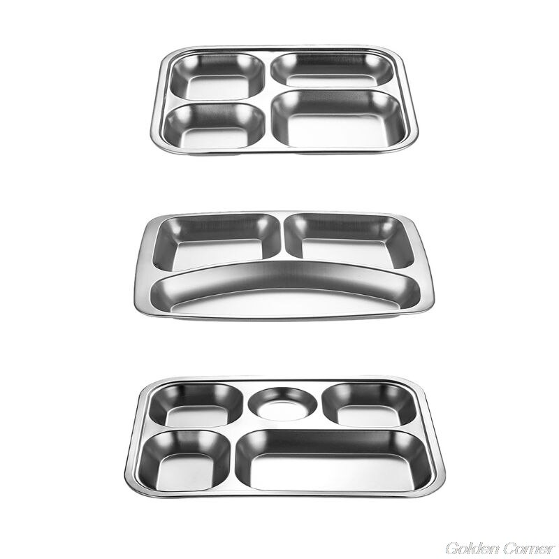 Rvs Verdeeld Dinner Tray Lunch Container Voedsel Plaat Voor School Kantine 3/4/5 Sectie J12 21