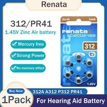 6Pcs/1Pack Originele Renata 312 312A A312 P312 PR41 1.45V 165Mah Zinc Air Batterij Voor audiphone Gehoorapparaat 312 Button Coin Cellen