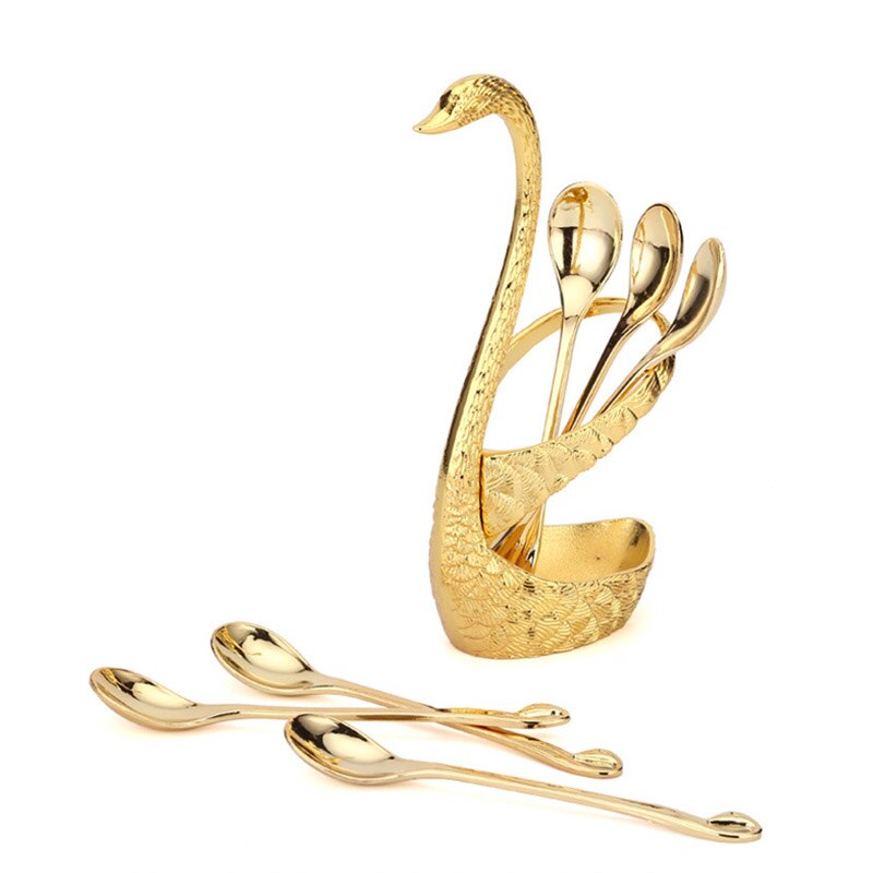 1 set gouden en zilveren zwaan fruit vork dessertset luxe gouden fruit dessert vork servies
