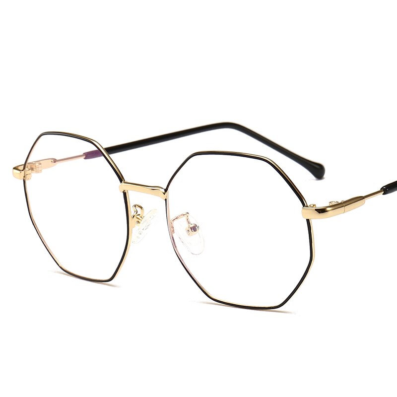 Octagon Glasses Frame Stylish Women Clear Glasses Brand lentes opticos mujer Nerd Frames Oculos de grau feminino: Black Gold
