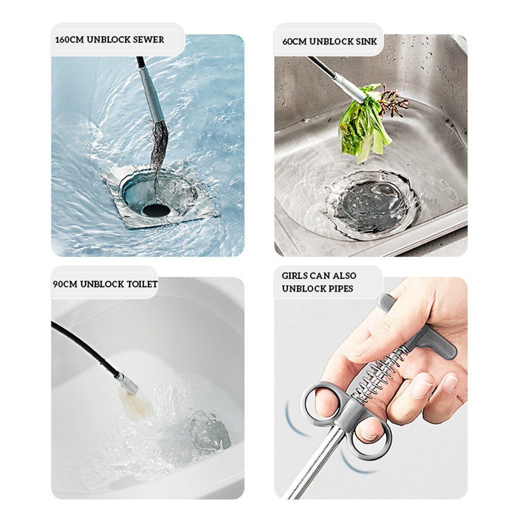 Sewer Dredging Tool Draining Sewage Cleaner Clogging Remover Cleaning Tool Household Kitchen Sink Toilet Dredge 1.6m
