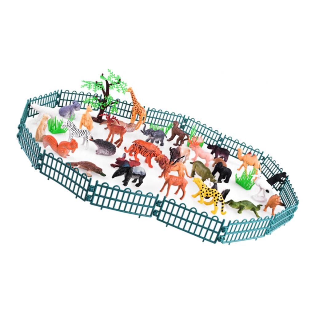 Lifelike Land Zoo Animals Model Solid Plastic Figure With Fence For Kids