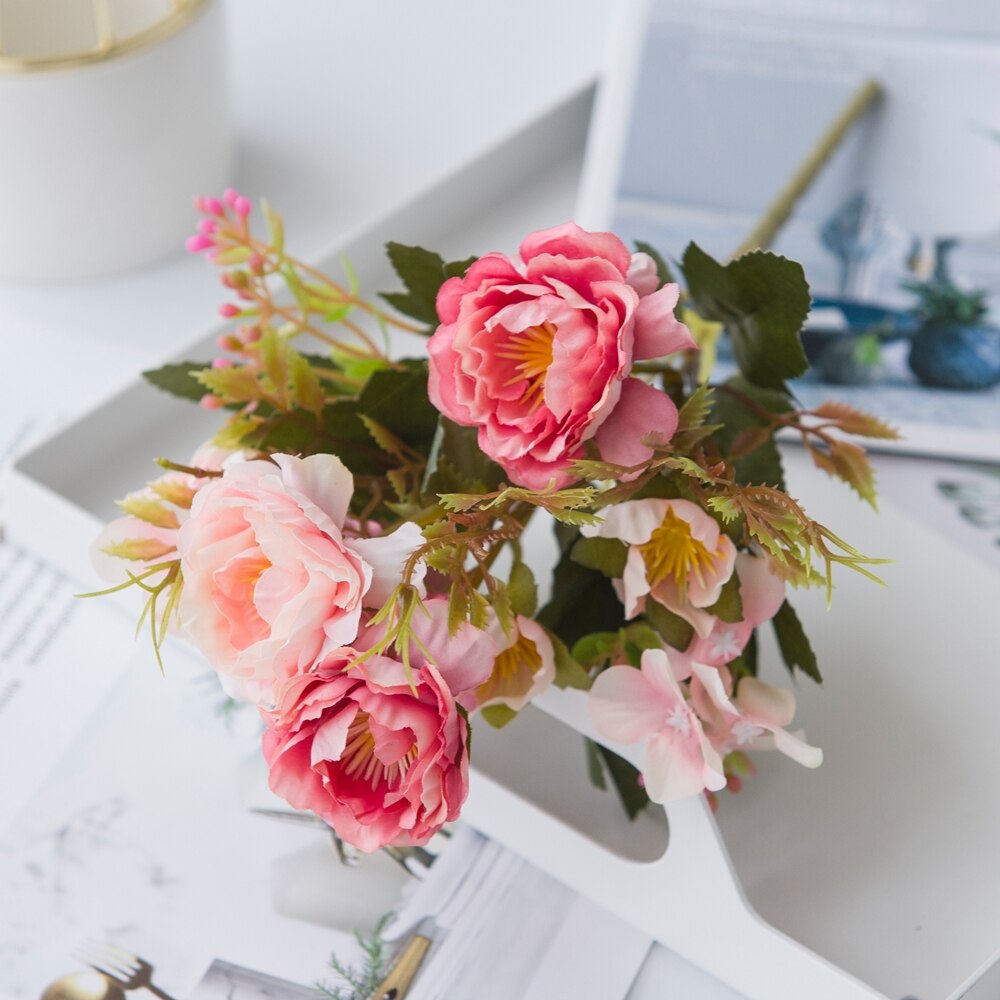 Künstliche Blumen Weihnachten Dekorationen Vasen für Heimat Hochzeit Dekorative Blumen die Seide Pfingstrose DIY Ornamentalen blumentopf: Rose rot