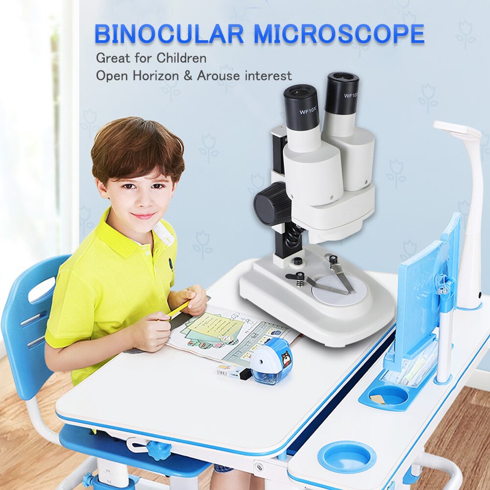 Métal 20X LED enfants Microscope loupe biologique binoculaire Microscope expérience scientifique loupe microscopique