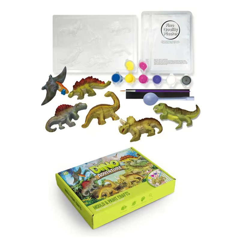 Molde de escayola artesanal para niños, juguete de artesanía con pintura, arte colorido, decoración, Festival de cumpleaños, de Navidad: Dinosaurs Boxed