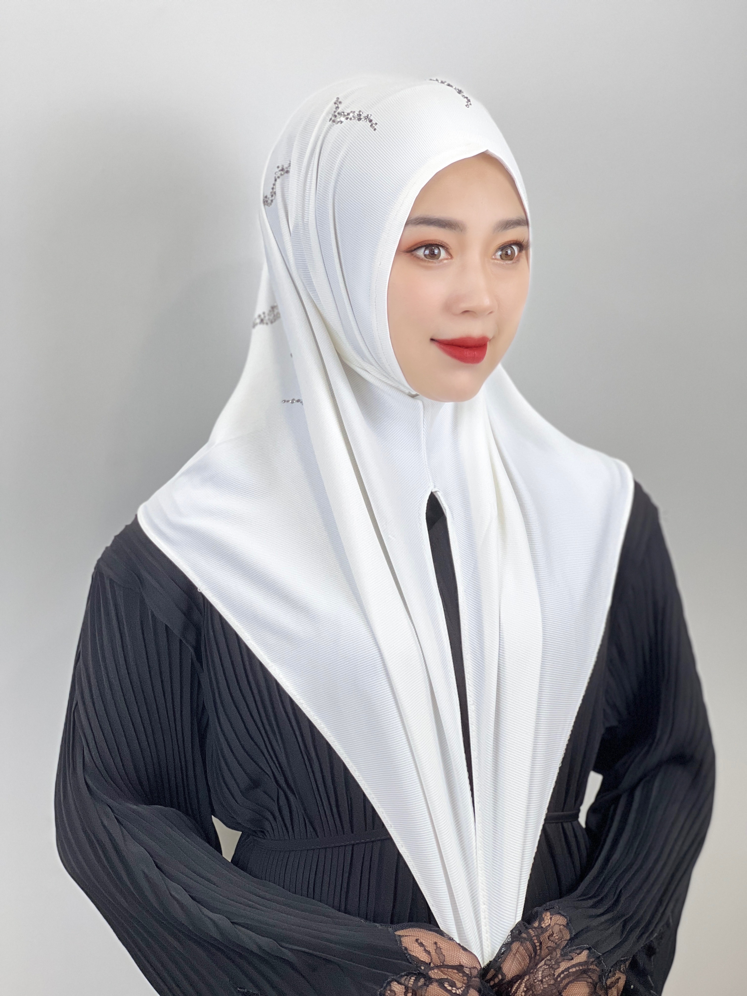 pañuelo cabeza mujer turbante mujer burquini mujer musulmana Hijab musulmán con diamantes de alta elasticidad, pañuelo islámico de Color sólido, listo para usar, turbante plisado, envolturas para la cabeza: Multicolor