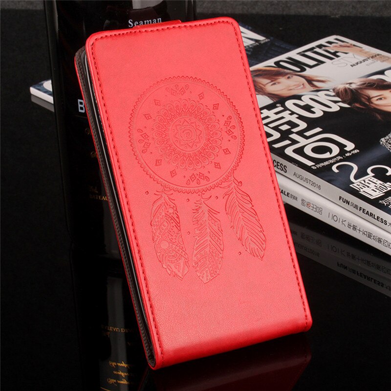 Hongbaiwei voor nokia 5 hoesje, reliëf leren hoesje voor nokia 5 flip case, verticale achterkant, magnetische beschermhoes: Fl rood