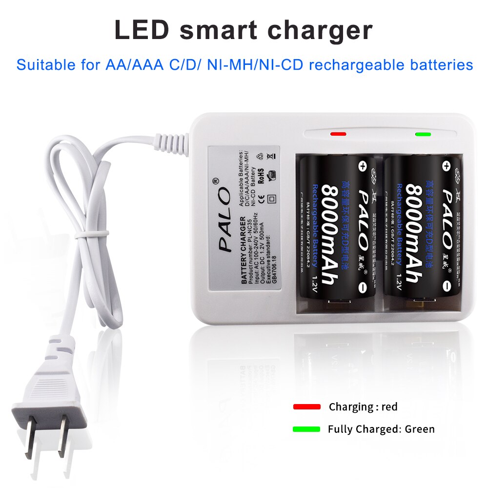 Palo 1.2v d-akku (8000 mah  r20 1.2v -mh) + led-schnellladegerät