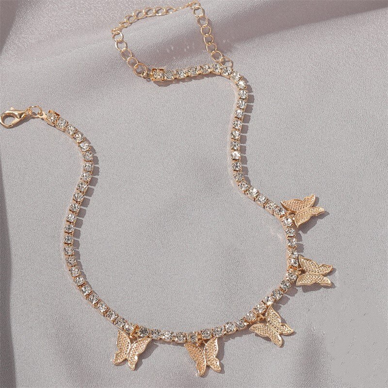 Luxe Rhinestone Choker Ketting Vrouwen Gouden Zilveren Kleur Korte Vlinder Hanger Ketting Party Decoratie Sieraden