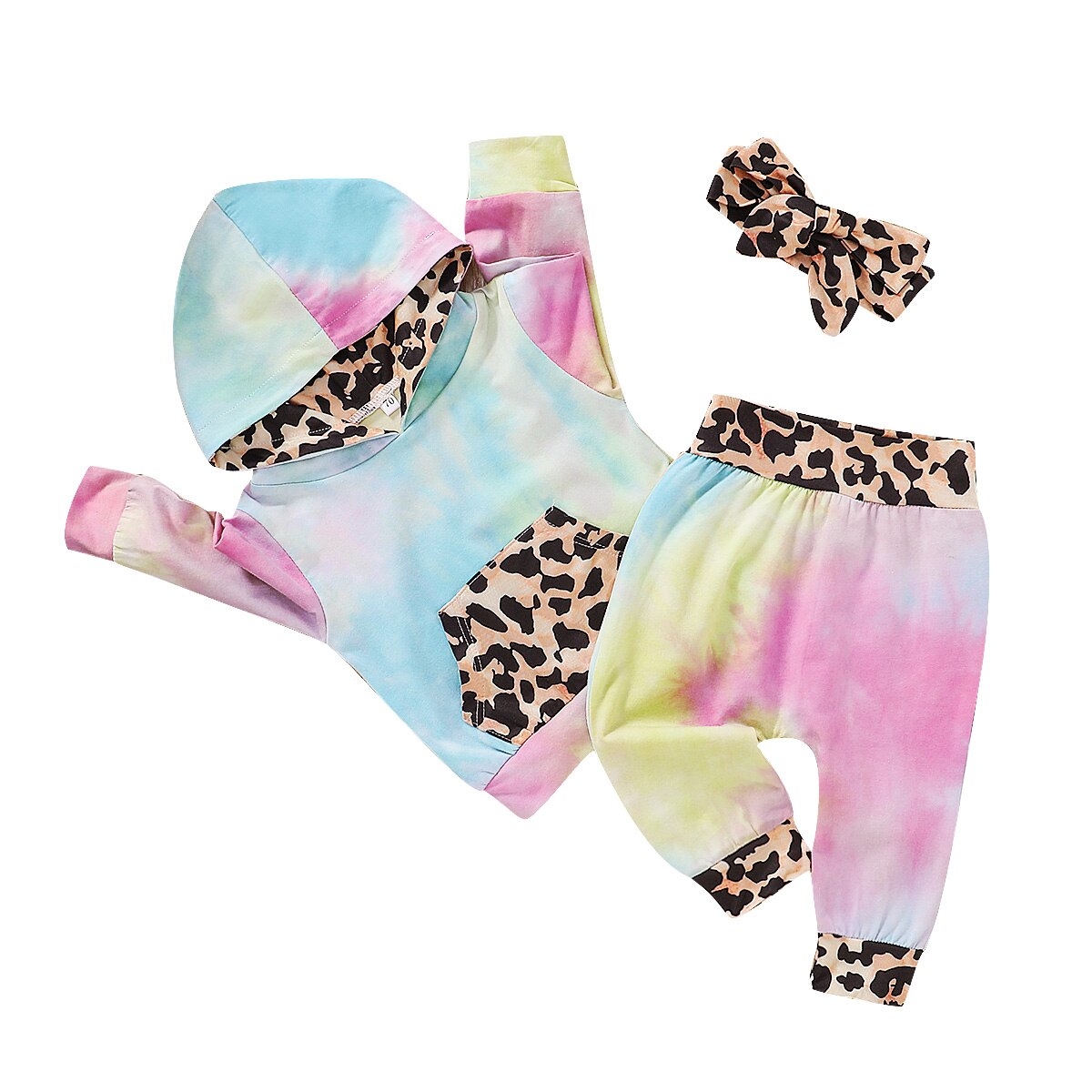 Herfst lente baby jongens grils 3m-24m tie dye kleding pakken peuter baby luipaard zak capuchon top sweatshirt + broek 3 stuks set