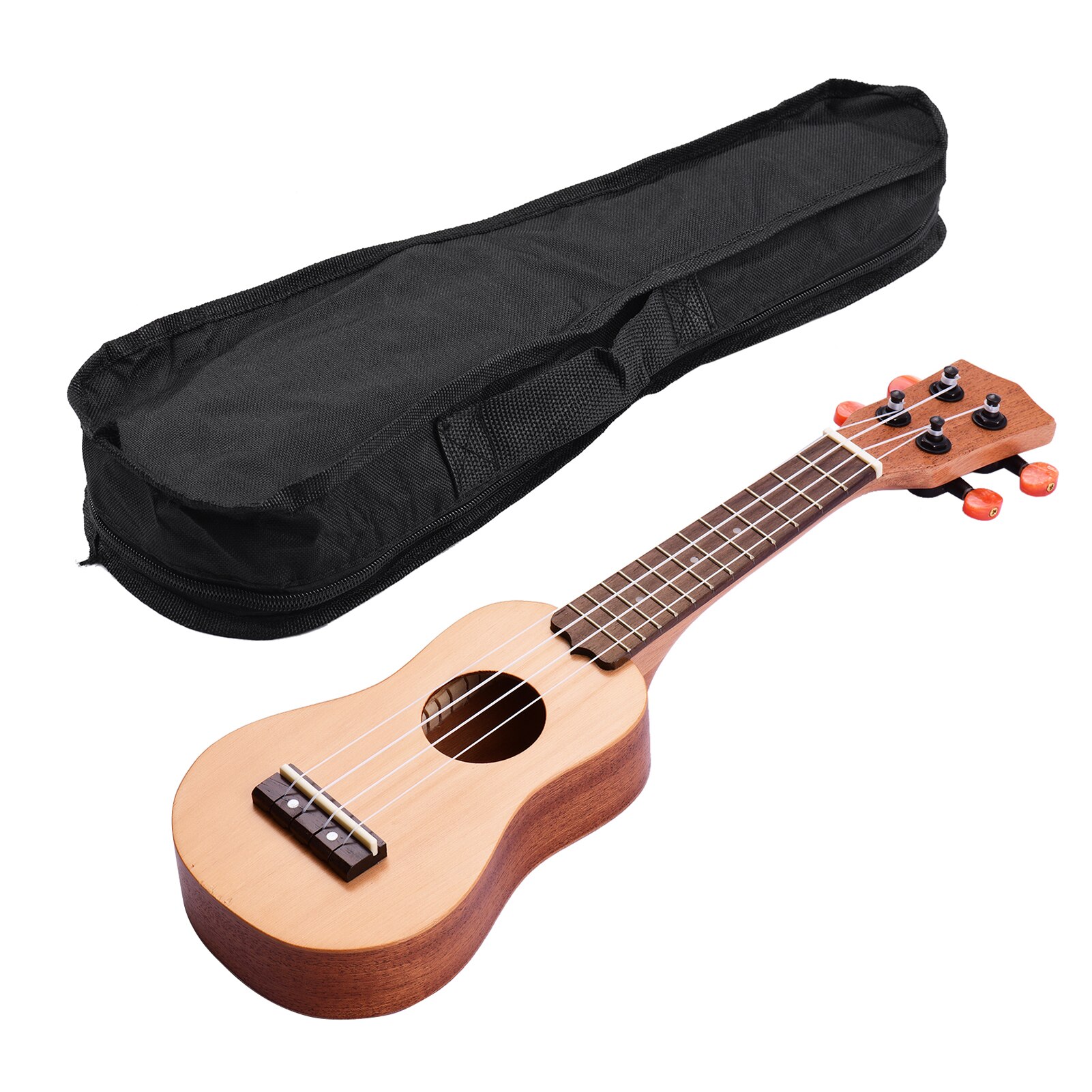 Muslady 17 Inch Mini Acoustic Ukulele Travel Portable Ukelele Uke Pocket 4-string Guitar Red Pine Topboard with Carry Bag
