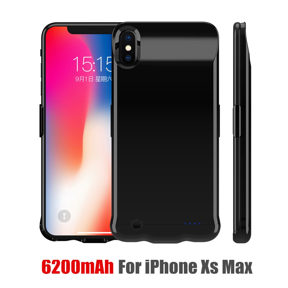 Fundas para cargador de batería Amstar, funda trasera para cargador de batería de 5200/6200mAh para iPhone 11 Pro Max X XR XS Max: HK18 Black XS Max