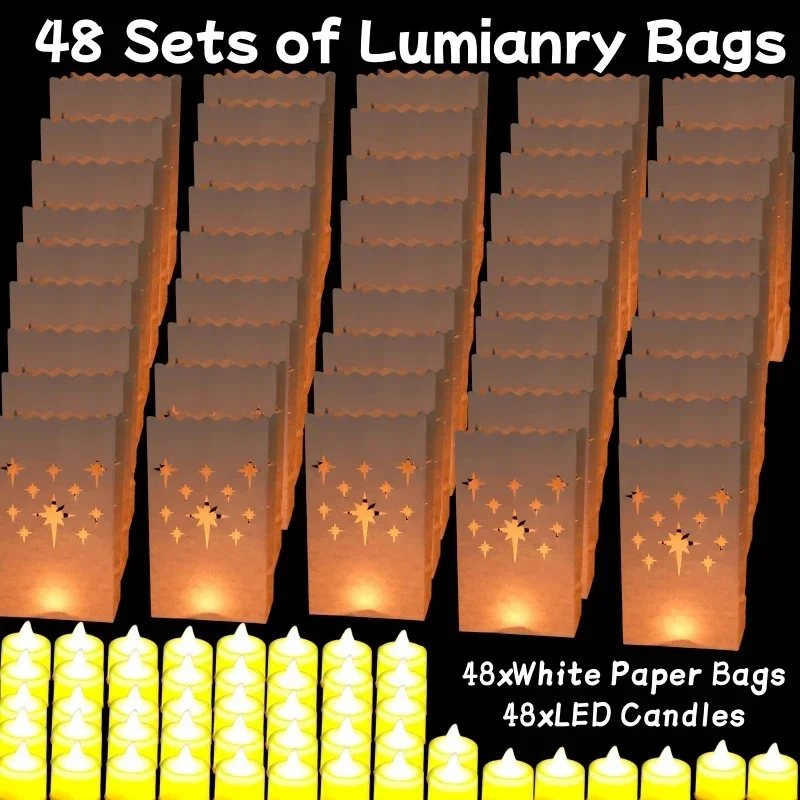 12-48 sæt lysende papirposer med led-lys flammehæmmende lyspose til bryllup, brudefødselsdagsfest, stidekoration: Cameo