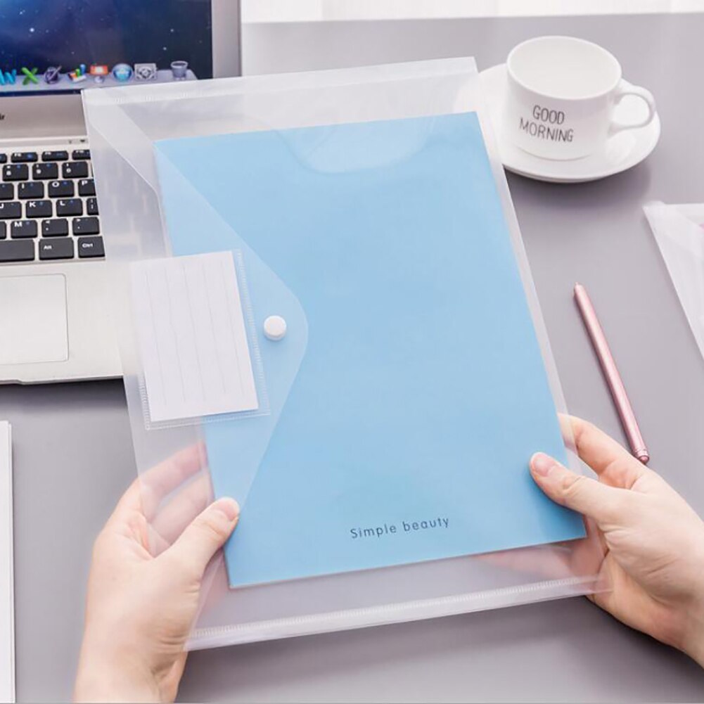 Simple Transparent Document Bag Thicken Plastic Button Closure Folder Filing Pouch A4 File Bag Student Stationery Pouch