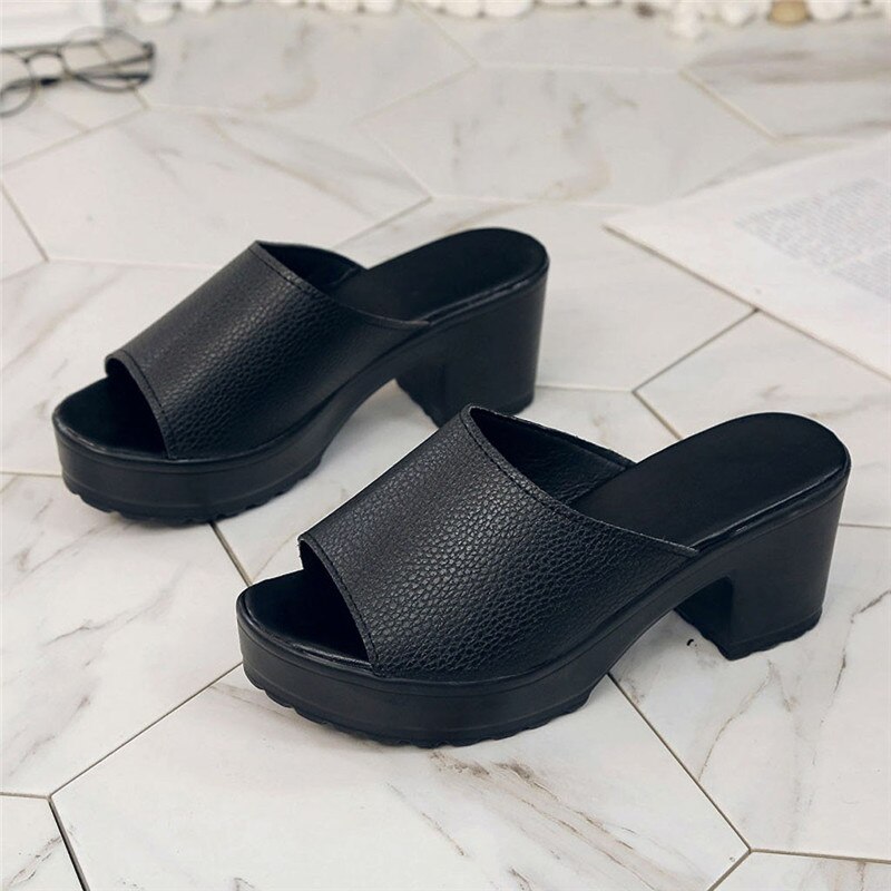 Sandaler dam sommarpumps högklackade sandaler casual beach peep toe toffel plus storlek 35- 41