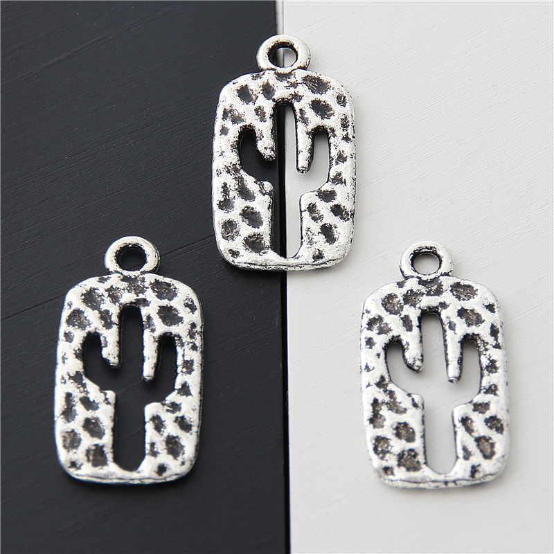 30pcs Antique Silver Hollow Rectangle Cactus Charms Desert Plant Pendant Finding Jewelry Handmade Accessories 23x12mm A3062