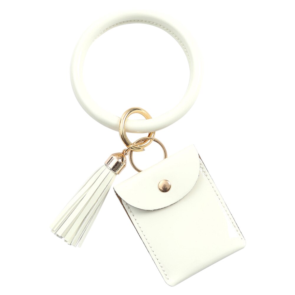 Women With Zip Coin Purse Portable Credit Card Daily Ornaments Wristlet Keychain Mini PU Leather Accessories: White