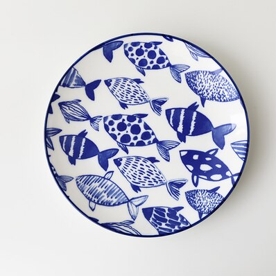 Serie con marino azul, vajilla con bajo vidriado de peces de la Marina, plato occidental, juego de cuencos de arroz de cerámica: 8 Inch Plate 20cm