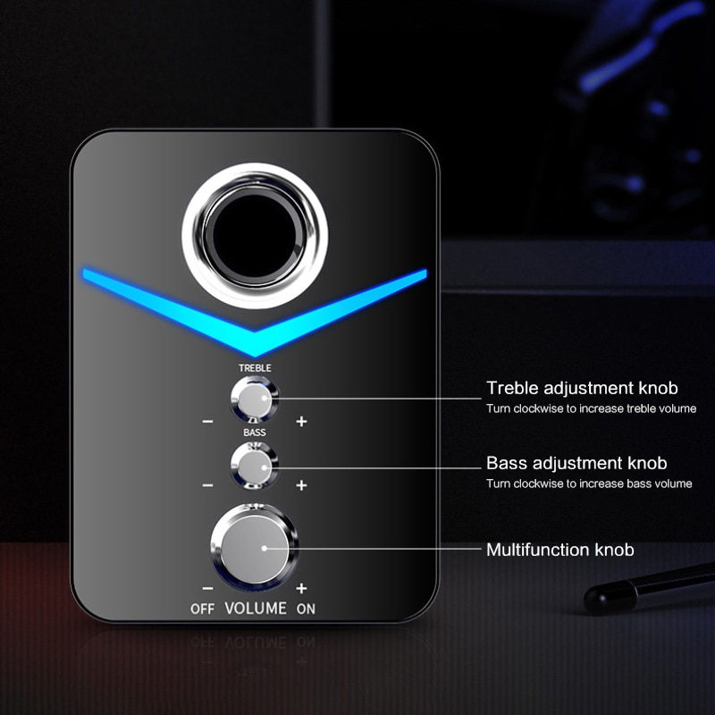 3Pcs Computer Speaker Blauwe Led Surround Sound Subwoofer Muziek Speaker Voor Laptop Pc Telefoon Stereo Bluetooth 5.0 Luidspreker