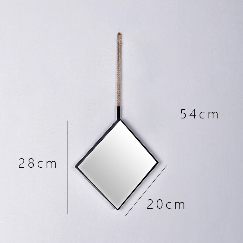 Hängande rund vägg dekorativa speglar sovrum solid bambu spegelram badrum flickor dekorationsrum spegel justerbar heminredning: Diamant svart