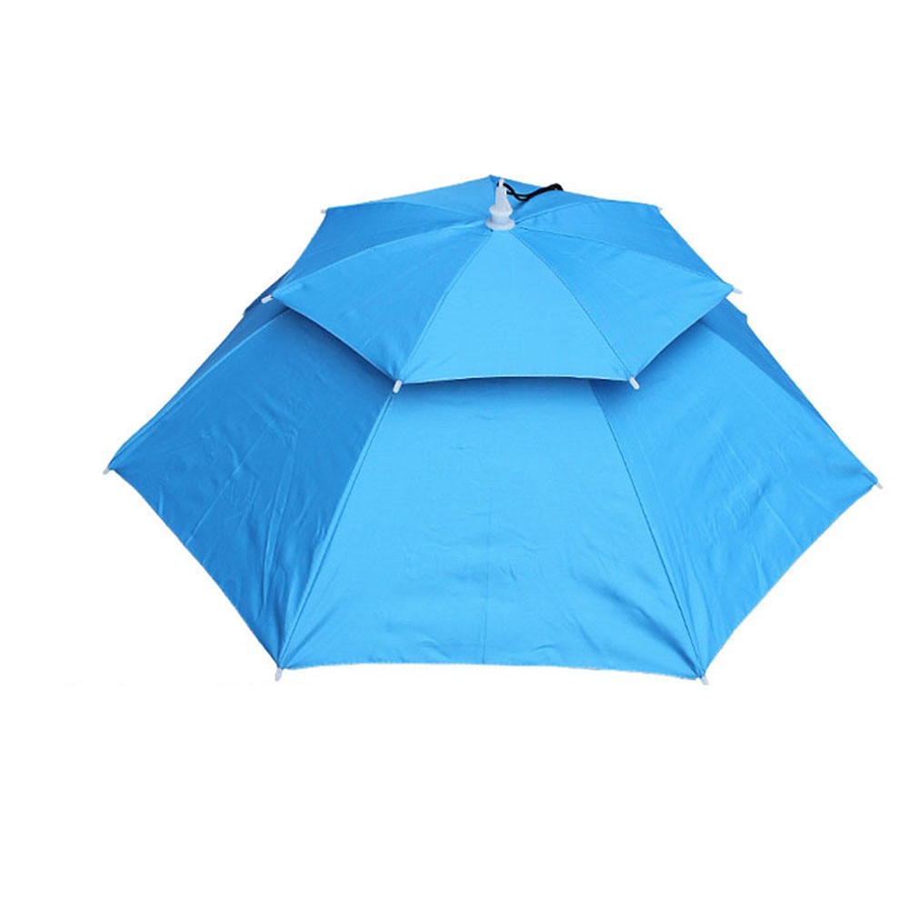 Headwear Cap Outdoor Foldable Double Umbrella Hat Sun Rain Cap Camping Fishing Caps Sunscreen Shade Umbrella Fishing Tackle: Light Blue