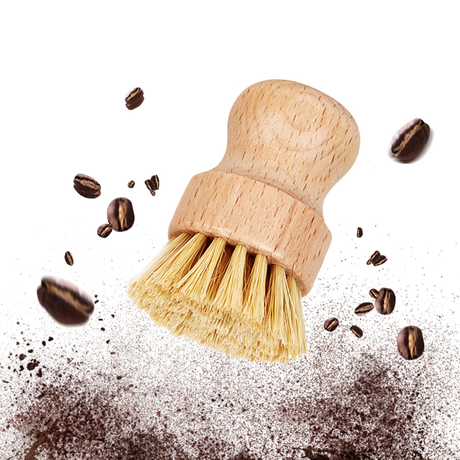 Washing Scrubber Japanese Short Wooden Round Washing Tidy Cleaner Cleaning Brush Kitchen Gadgets for Espresso Machine Pot Pan: Khaki