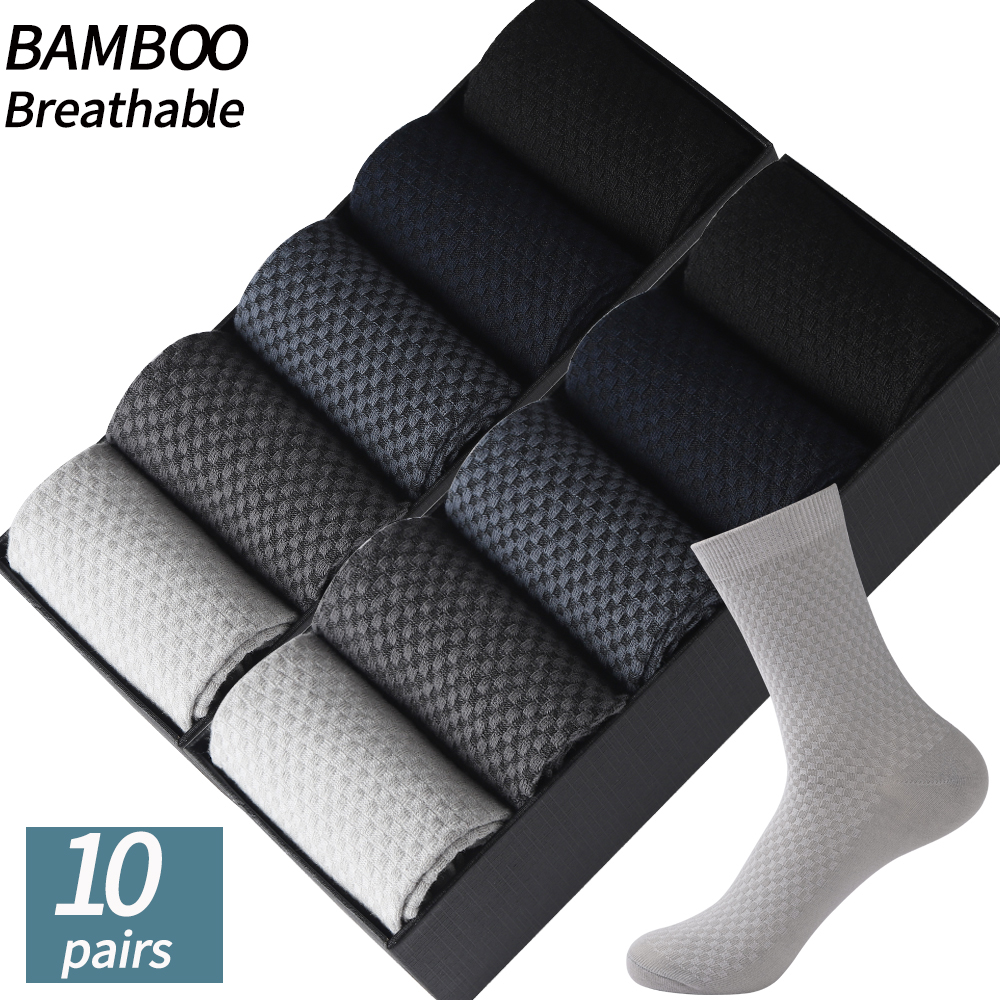 10Pairs Casual Bamboo Fiber Men's Socks Business Breathable Deodorant Compression Socks Men Long Big Size EUR 38-46