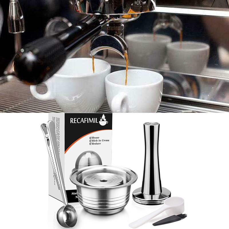 230ml Refillable Reusable Stainless Steel Coffee Pod Capsule Tamper Set For Nespresso Vertuo Plus Series Coffeeware Set