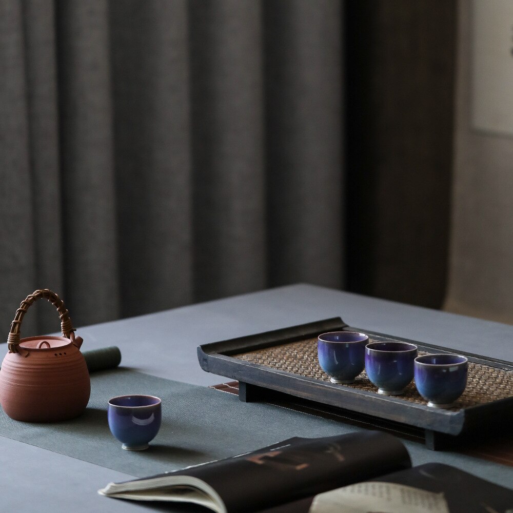 70Ml Paars Glazuur Chinese Retro Handgemaakte Willekeurige Textuur Kleur Glazuur Hoge Temperatuur Firing Keramische Theekopje Porselein Theekopje