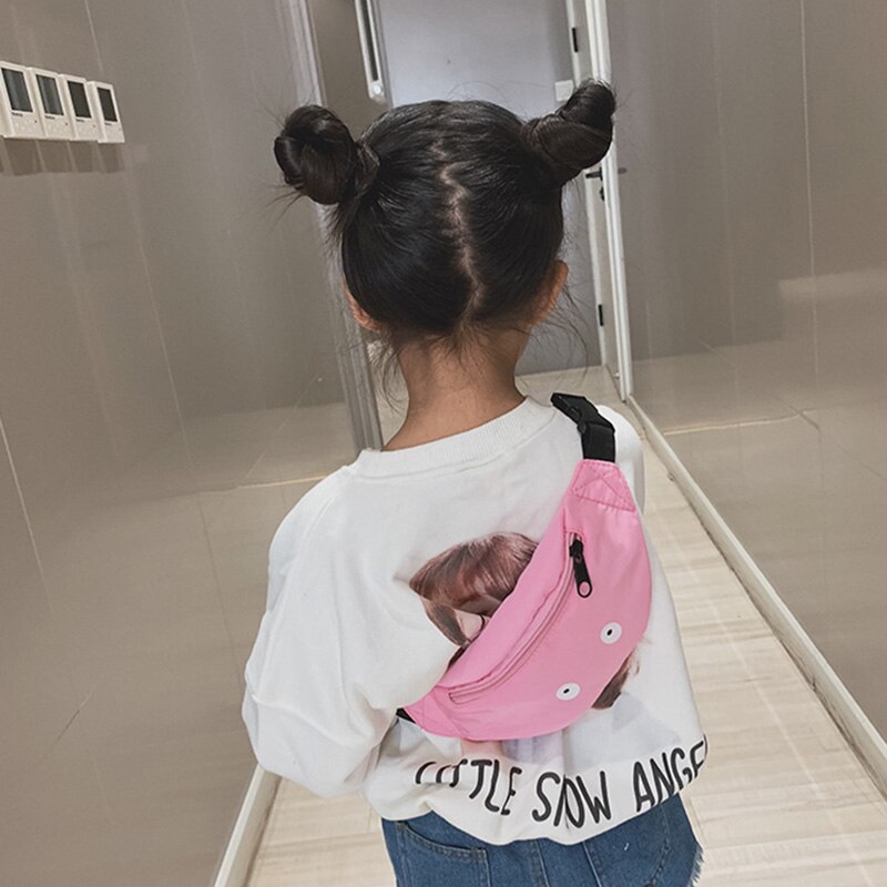 Sac de taille pour enfants, sac de poitrine avec des yeux mignons, sac banane réglable pour garçon et fille-B5: Rose