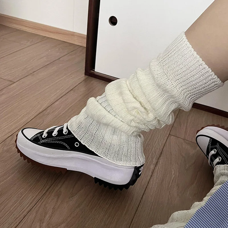 Calentadores de piernas de Lolita japonesa para mujer, calentadores de tobillo para niñas, calcetines largos góticos Y2K, calcetines finos de punto para Cosplay, 57cm