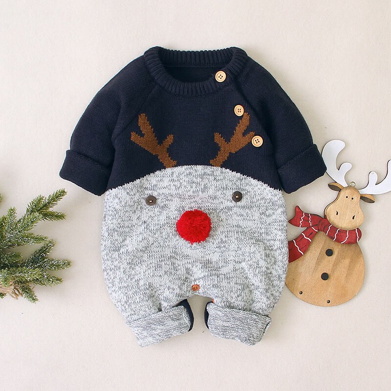 1 pçs 2020 mais novo inverno natal bebê malha macacão geral camisola padrão dos desenhos animados do bebê menino menina suéteres: dark blue / 3-6M