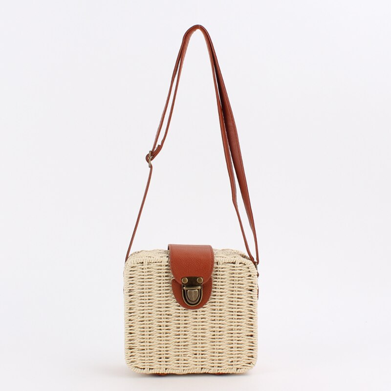 Caja informal de mimbre para mujer, bolso cruzado de mimbre de caramelo tejido para mujer, Bolso pequeño de playa para verano, bolso vintage con solapa bali: beige