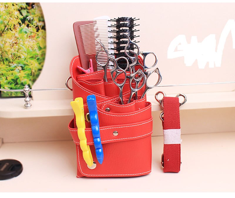 PU Leder Schere Taille Tasche Salon Friseur Tasche fallen Haar Styling Werkzeuge s Kamm cotillon: rot