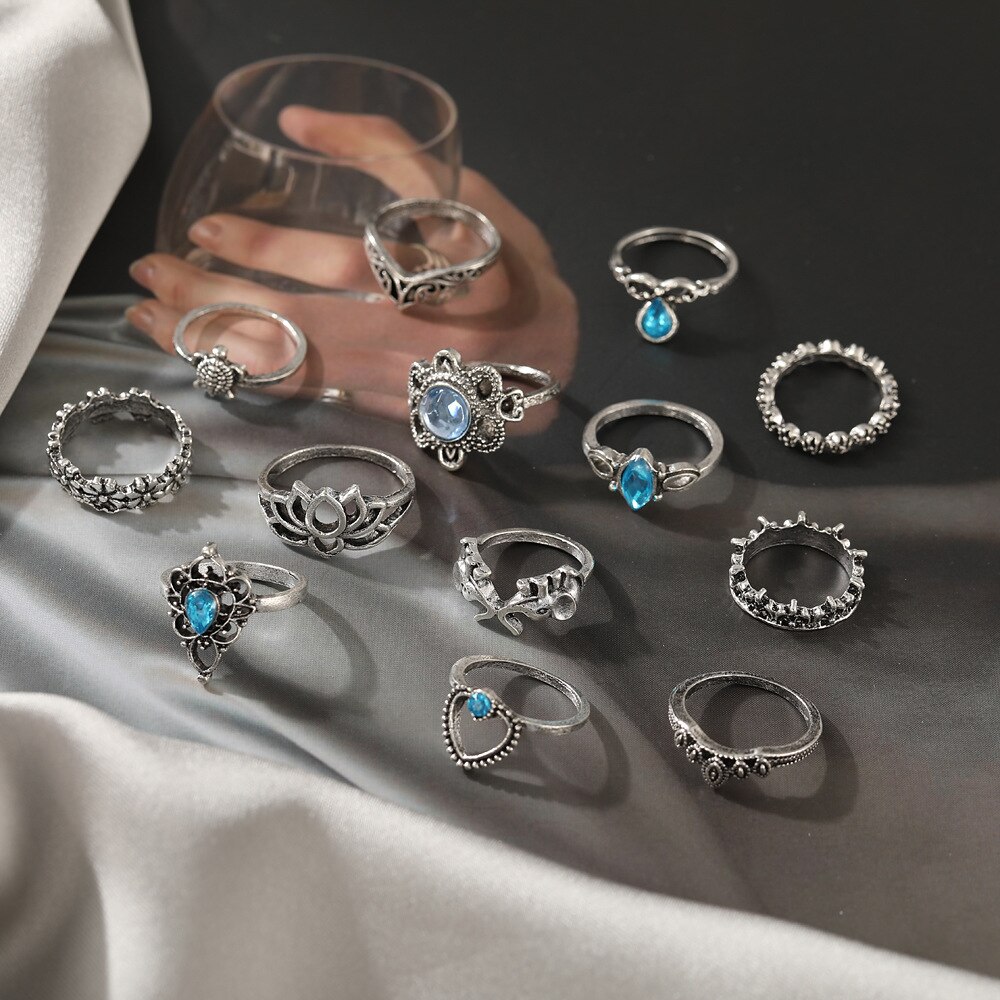 retro-gelenkring-einstellen, 13- -teilig, europäisches und amerikanisches schildpatt-hohlketten-blumenring-einstellen