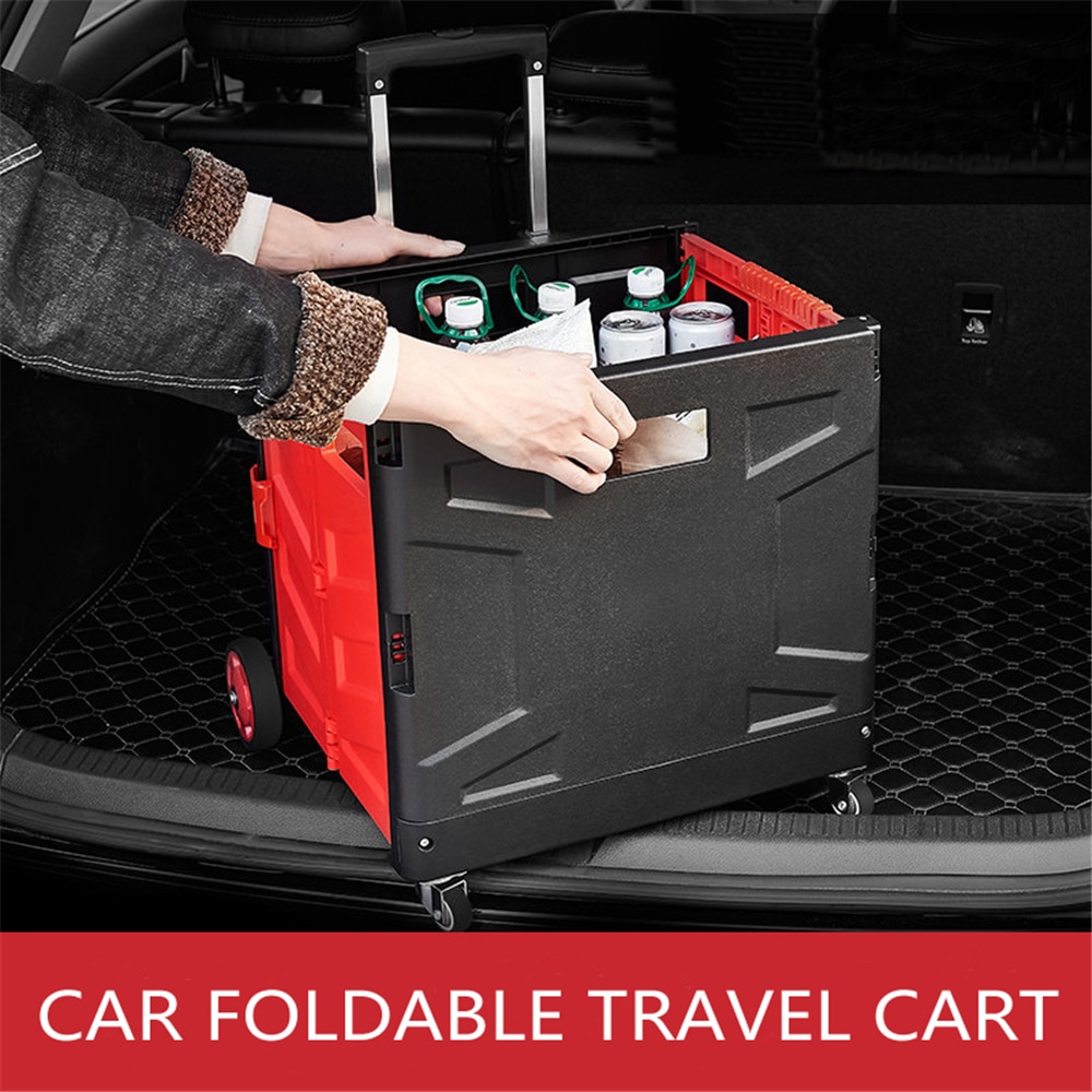 B-LIFE Foldable Utility Cart Folding Portable Rolling Crate Handcart with Durable Heavy Duty Plastic Telescoping Handle 2 Wheels