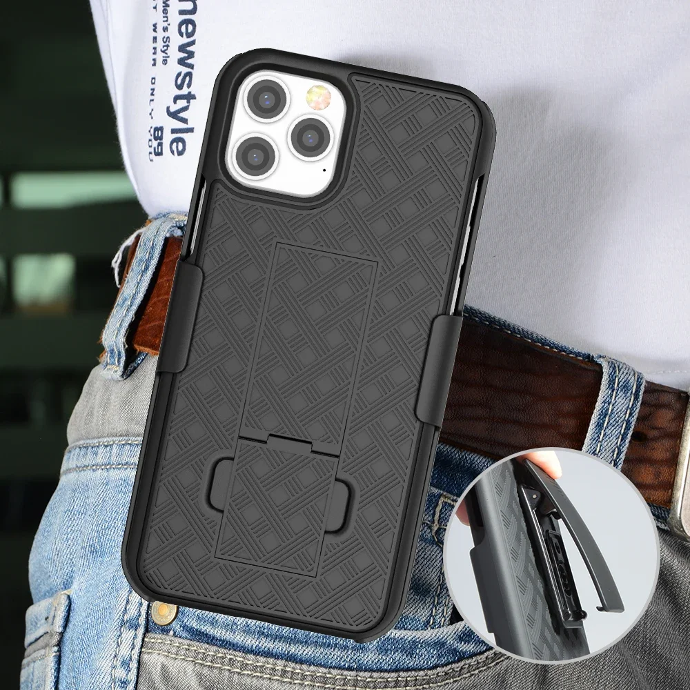 2 w 1 Shell Holster Combo Case Kickstand Waist Belt Clip Phone Cover dla iPhone 16 14 13 12 Pro Mini 11 Pro Max X XS 7 8 15 PLUS