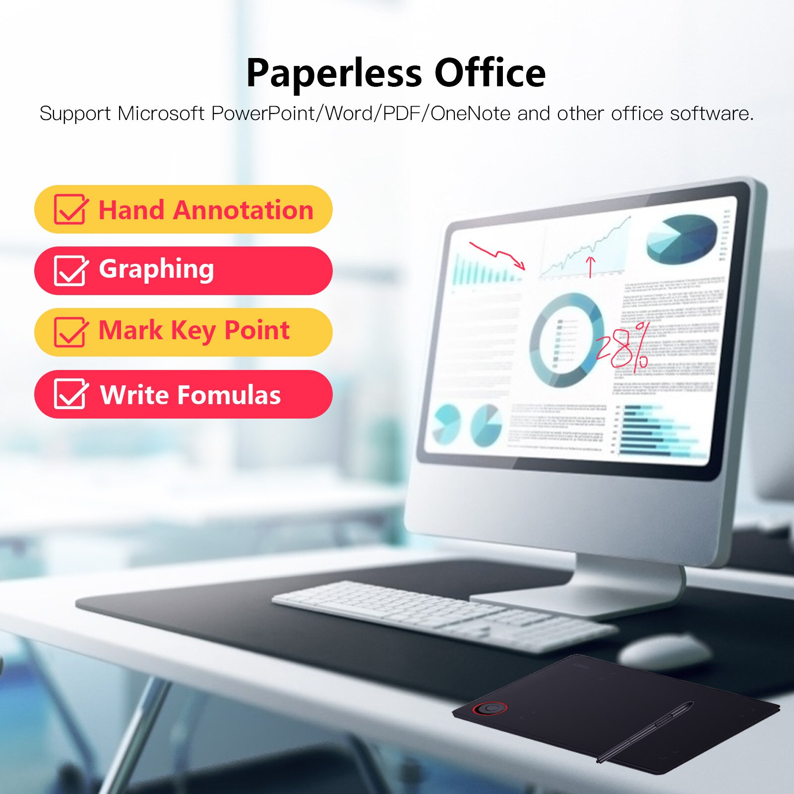 Graphics Drawing Tablet Writing Board Digital Tablet 8192 Levels Battery-Free Stylus PC/Laptop/Phone Connection