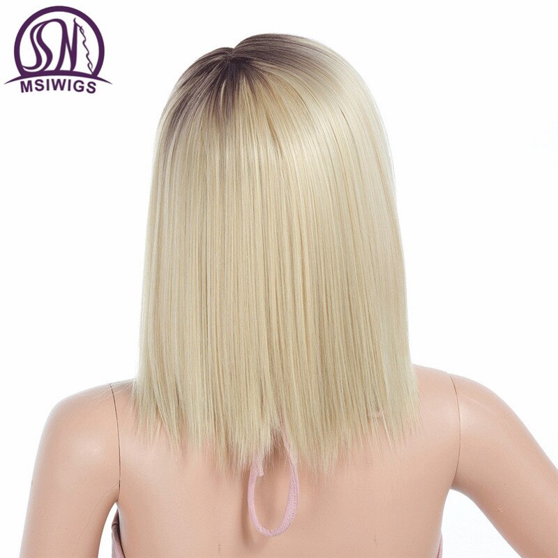 MSIWIGS Zwart Blonde Korte Rechte Pruiken Synthetische Vrouwen Pruik Grey Light Wortel Natuurlijke Ombre Haar Pruik Hittebestendige
