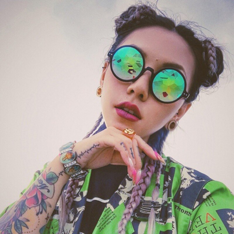 Round Kaleidoscope Glasses Rainbow Prism Sunglasses Party Rave Dancing Glasses