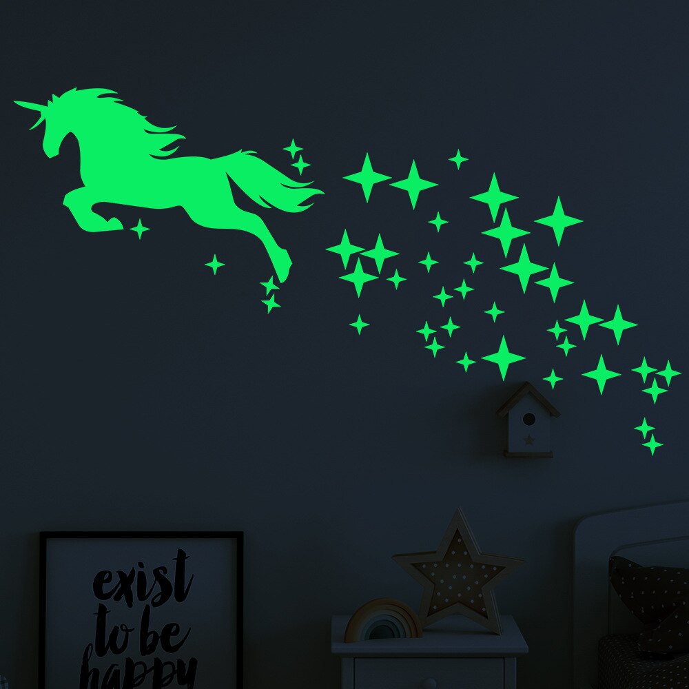 Lichtgevende Eenhoorn Muursticker Verwijderbare Eenhoorn Muurstickers Stickers Decor Voor Gilrs Kinderen Slaapkamer Nursery Birthday Party Favor