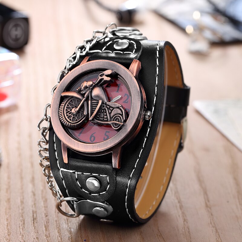 Sales O.T.SEA Brand Cool Motorcycle Skull Leather Watch Men Sports Quartz Wrist Watch Relogio Masculino 1831-4
