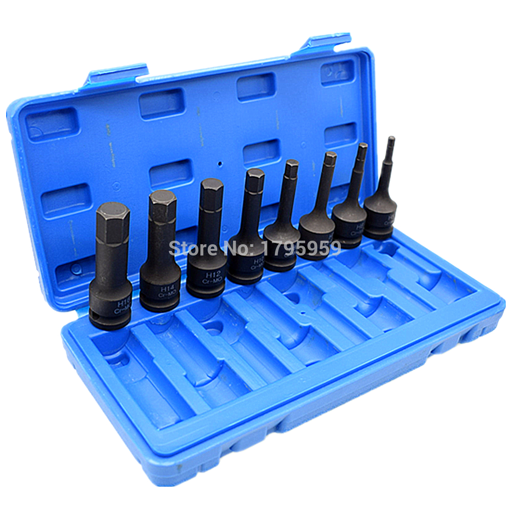 8 Piece Hex Key Socket Set 1/2" Square Drive Impact Socket H5 H6 H7 H8 H10 H12 H14 H16(5-16mm) Cr-Mo Metric Allen Bit 78mm Long