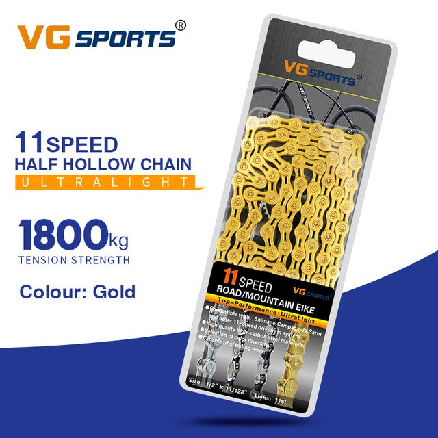 Vg Sport Ultralight 8 9 10 11 Speed Fietsketting Fietsketting Half Volledige Hollow 116L Zilver Goud Mountain Mtb racefiets Kettingen: 11s Half Hollow jin