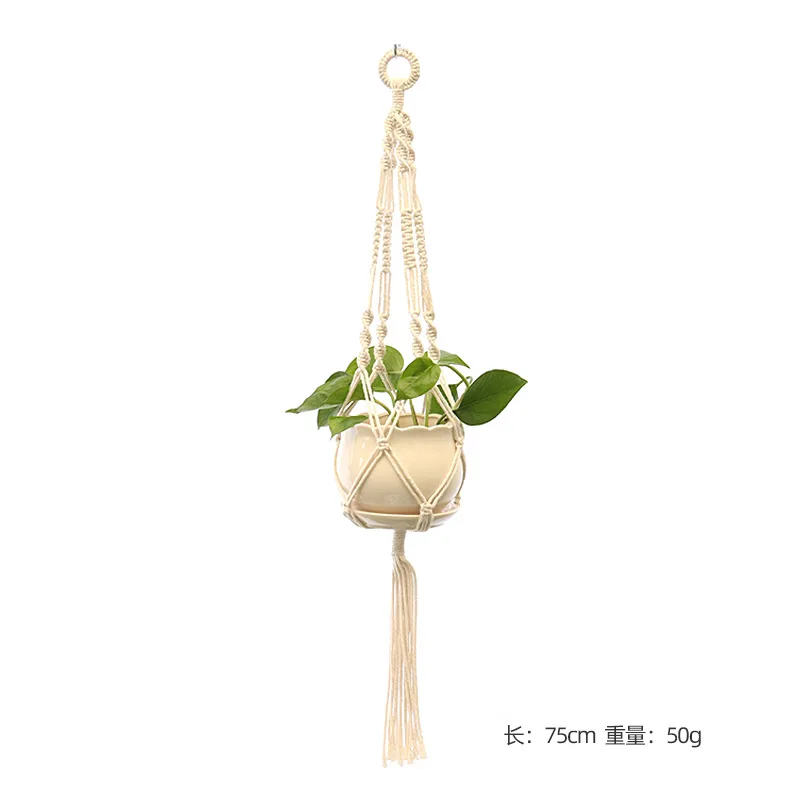 Panier suspendu pour plantes vertes de jardinage, corde en coton, Pot de fleur, macramé fait à la main, support mural de poche, style Boho, décoration de maison pour cour: Clair