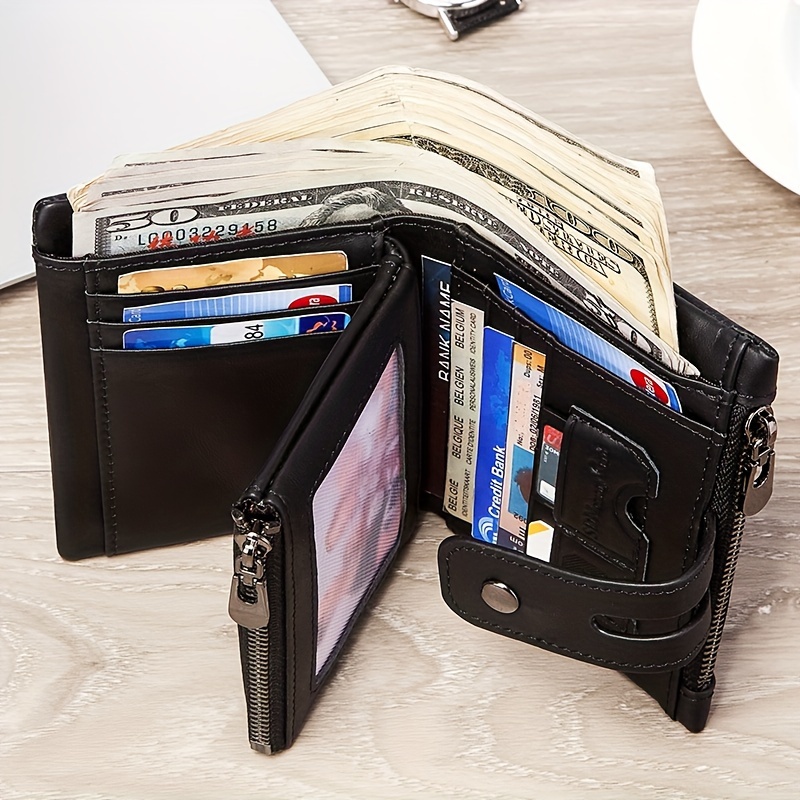 1PCS Men's RFID Wallet Anti-Theft Full Grain Leather Passport Holder Outdoor Commute Card Organizer Durable