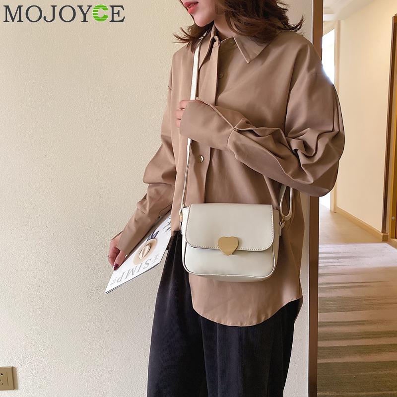 Moda de couro do plutônio ombro saco do mensageiro das mulheres cor sólida crossbody satchel sacos retro metal amor fivela pequenas bolsas